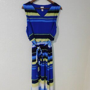 Chico's Sz 2 (L) Blouson Maxi Sleeveless Dress Braided Tie Waist Summer Elegant